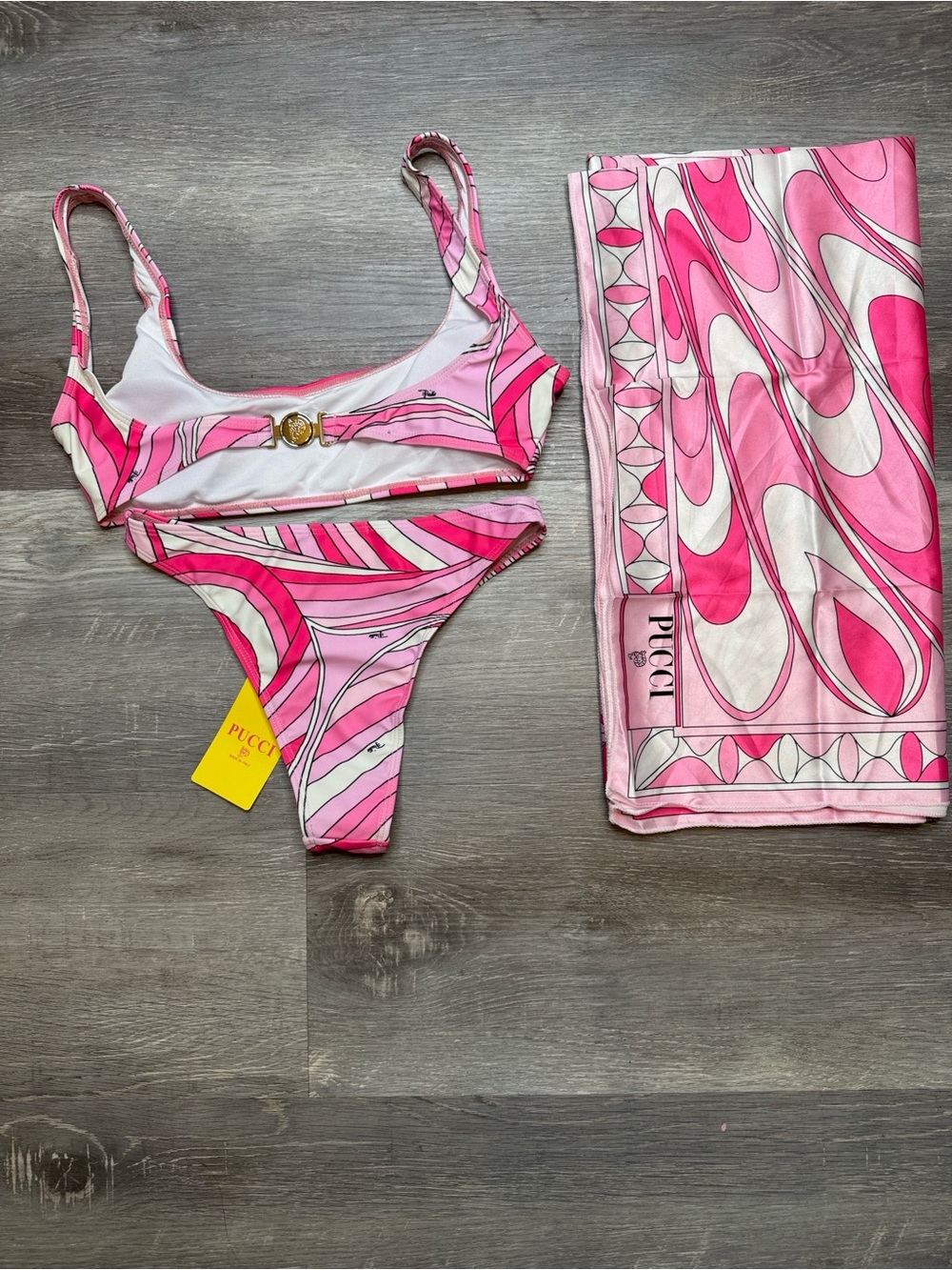 Emilio Pucci Pink Graphic Two-Piece Bikini with Matching Scarf - Picture 3 of 3